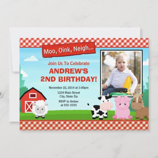 Barnyard Boerderij Birthday Invitation Kaart (Voorkant)