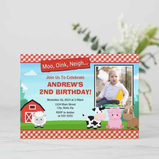 Barnyard Boerderij Birthday Invitation Kaart (Staand voorkant)