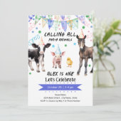 Barnyard Boerderij Dieren 1e Verjaardag Kaart (Staand voorkant)