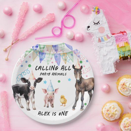 Barnyard Boerderij Dieren 1e Verjaardag Papieren Bordje (Feest)