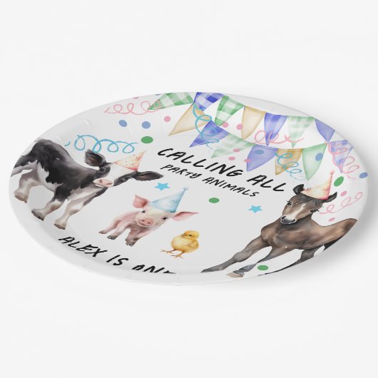 Barnyard Boerderij Dieren 1e Verjaardag Papieren Bordje (Gekanteld)