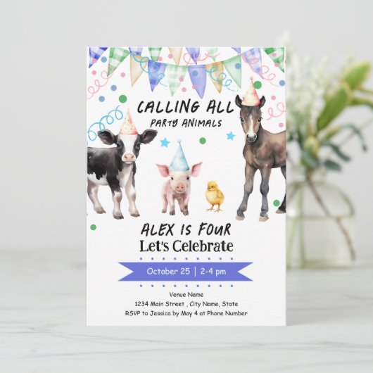 Barnyard Boerderij Dieren 4e verjaardag Kaart (Staand voorkant)