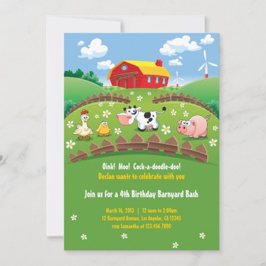 Barnyard Boerderij Kids Birthday Invitation Kaart (Voorkant)