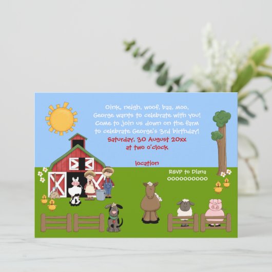 Barnyard boerderij kinderverjaardagsuitnodiging kaart (Staand voorkant)