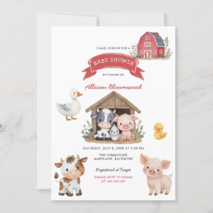 Barnyard Boerderij Leuke Dieren Baby shower Kaart