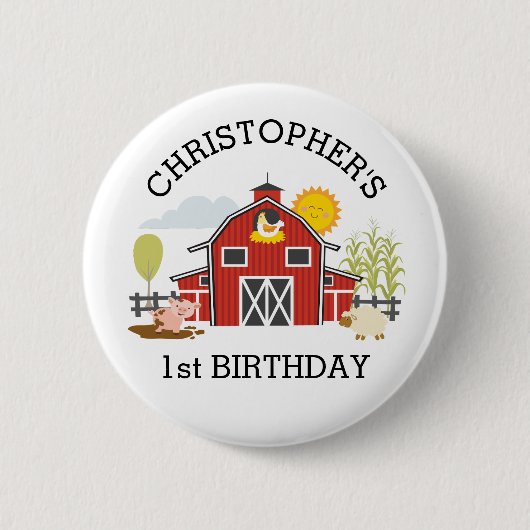Barnyard Boerderij Old Macdonald 1st Birthday Ronde Button 5,7 Cm (Voorkant)