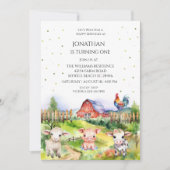 Barnyard Boerderij Thema Boys 1e Verjaardagsfeest Kaart (Voorkant)