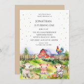 Barnyard Boerderij Thema Boys 1e Verjaardagsfeest Kaart (Voorkant / Achterkant)