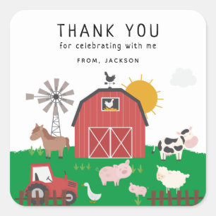 Barnyard Boerderij Theme Birthday Hartelijk dank Vierkante Sticker