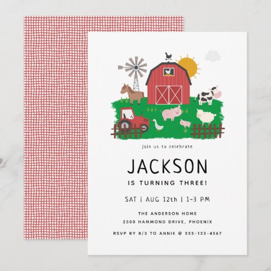 Barnyard Boerderij Theme Birthday Kaart (Voorkant / Achterkant)
