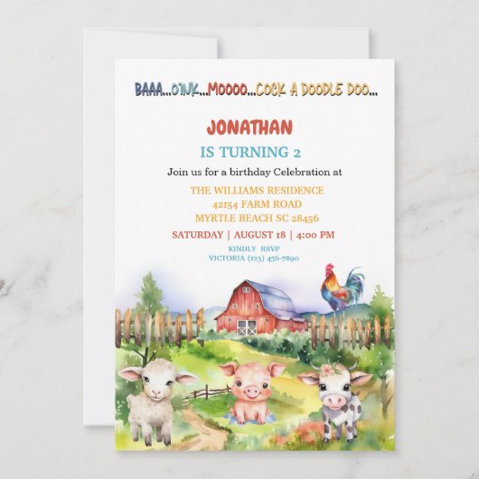 Barnyard Boerderij Theme Boys 2e Verjaardagsfeestj Kaart (Voorkant)