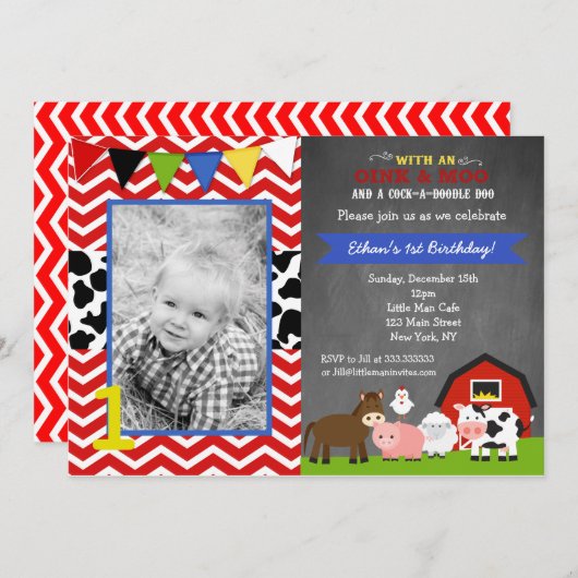 Barnyard Boerderij Verjaardagsfeestje Uitnodiginge Kaart (Voorkant / Achterkant)