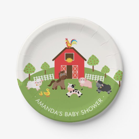 Barnyard Boerderijdieren Baby shower 7"Bord Papieren Bordje (Voorkant)