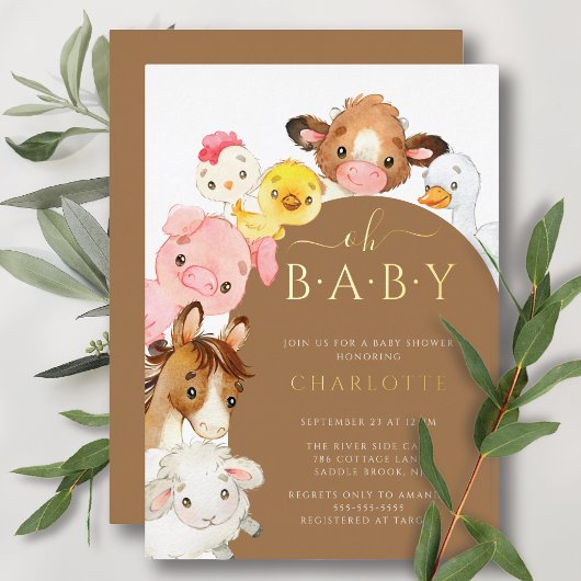 Barnyard Buddies Baby shower Folie Uitnodiging