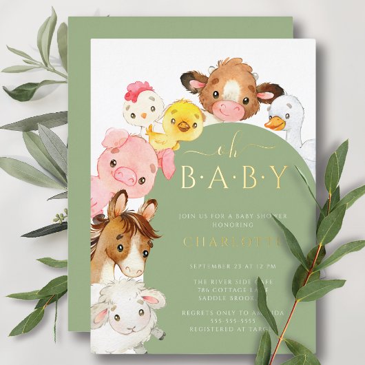 Barnyard Buddies Baby shower Folie Uitnodiging