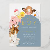 Barnyard Buddies Baby shower Folie Uitnodiging (Voorkant)