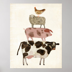 Barnyard Buds - Cow, Pig, Sheep en Hen Poster