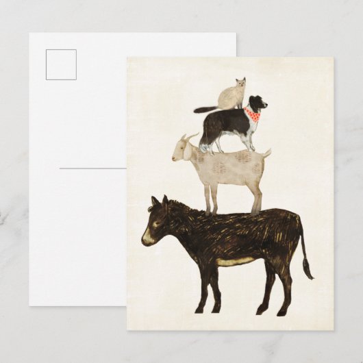 Barnyard Buds - Donkey, Goat, Dog, Cat Briefkaart (Voorkant / Achterkant)