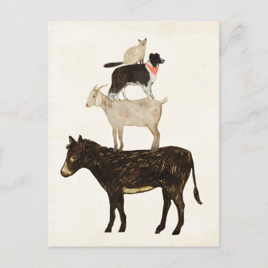Barnyard Buds - Donkey, Goat, Dog, Cat Briefkaart (Voorkant)