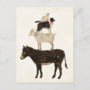Barnyard Buds - Donkey, Goat, Dog, Cat Briefkaart