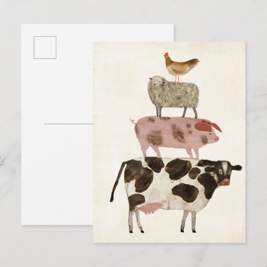 Barnyard Buds - Koe, Varkens, Schapen en Hen Briefkaart (Voorkant / Achterkant)