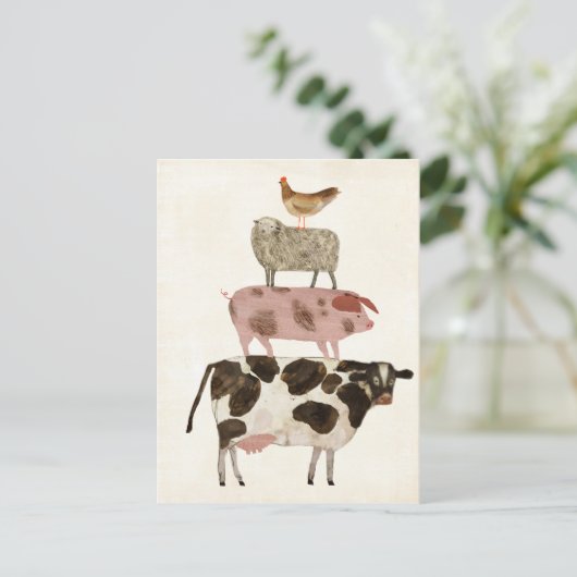 Barnyard Buds - Koe, Varkens, Schapen en Hen Briefkaart (Staand voorkant)