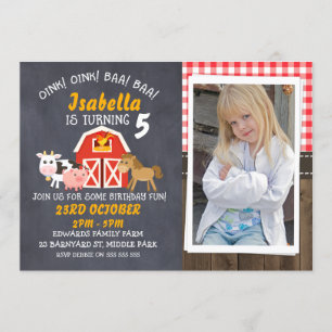 Barnyard Chalkboard Photo Birthday Invitation Kaart