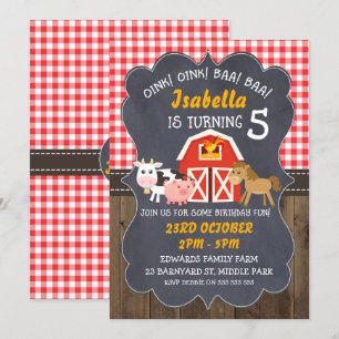 Barnyard Chalkboard Photo Birthday Invitation Kaart