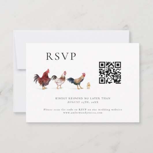 Barnyard Chicken Wedding QR-code RSVP-kaart RSVP Kaartje (Voorkant)