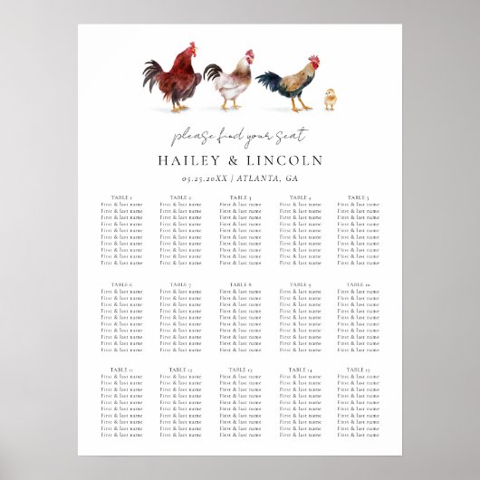 Barnyard Chicken Wedding-zitgrafiek Poster (Voorkant)