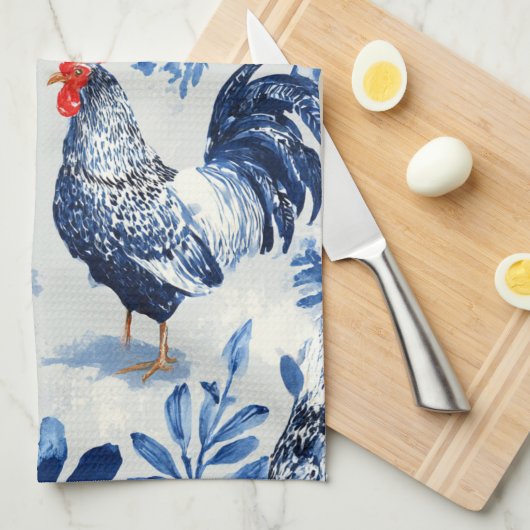 Barnyard Chickens and Botanical Pattern Design Theedoek (Quarter Fold)