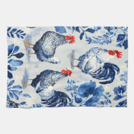 Barnyard Chickens and Botanical Pattern Design Theedoek