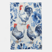 Barnyard Chickens and Botanical Pattern Design Theedoek (Verticaal)