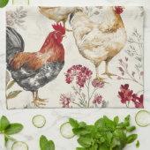 Barnyard Chickens and Botanical Pattern Design Theedoek (Gevouwen)