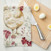 Barnyard Chickens and Botanical Pattern Design Theedoek (Quarter Fold)