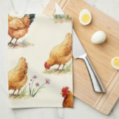 Barnyard Chickens and Botanical Pattern Design Theedoek (Quarter Fold)