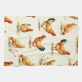 Barnyard Chickens and Botanical Pattern Design Theedoek (Horizontaal)
