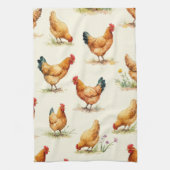Barnyard Chickens and Botanical Pattern Design Theedoek (Verticaal)