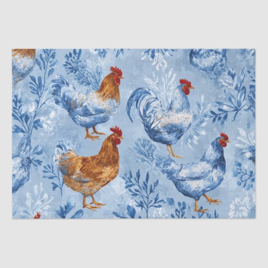 Barnyard Chickens and Botanical Pattern Tissuepapier (Voorkant)