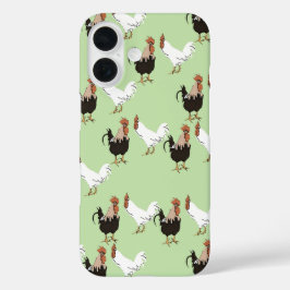  Barnyard Chickens Pattern over Green iPhone 16 Hoesje