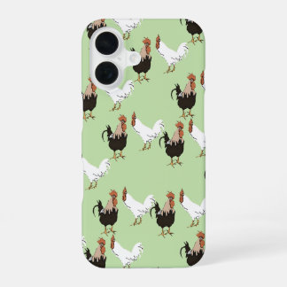 Barnyard Chickens Pattern over Green iPhone 16 Hoesje