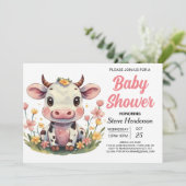 Barnyard Elegant Roze Koe Baby shower Kaart (Staand voorkant)