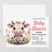 Barnyard Elegant Roze Koe Baby shower Kaart (Voorkant / Achterkant)