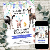 Barnyard Farm Animals 3e verjaardag Kaart