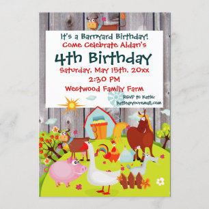 Barnyard Farm Animals Barnwood Birthday Invitation Kaart