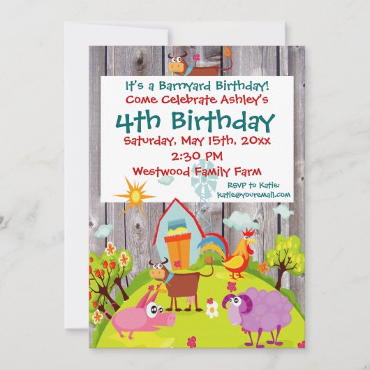 Barnyard Farm Animals Barnwood Birthday Invitation Kaart (Voorkant)