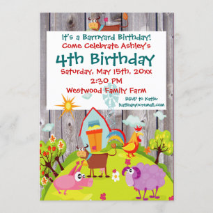 Barnyard Farm Animals Barnwood Birthday Invitation Kaart