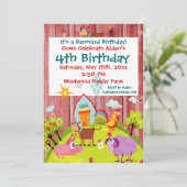 Barnyard Farm Animals Barnwood Birthday Invitation Kaart (Staand voorkant)