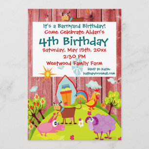Barnyard Farm Animals Barnwood Birthday Invitation Kaart