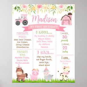 Barnyard Farm Animals Birthday Milestone Sign Poster
